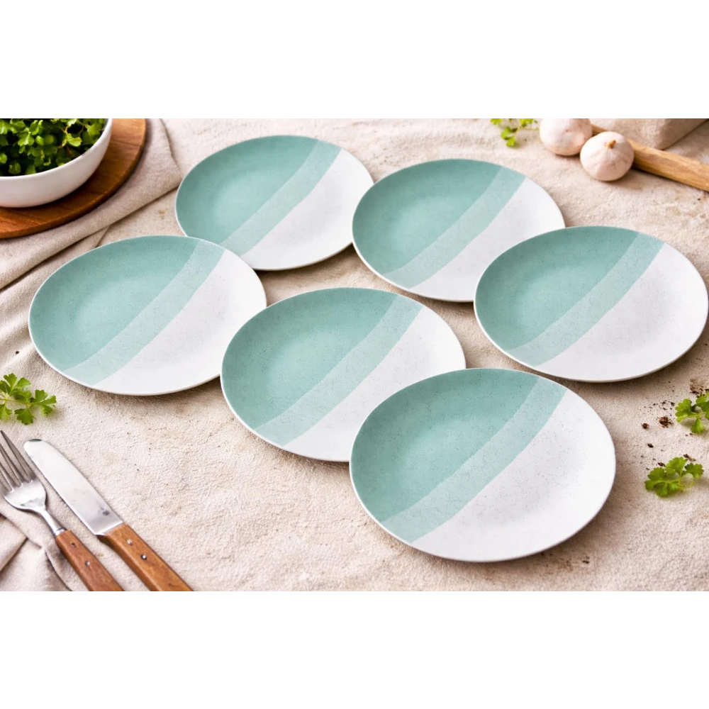 HOUSELA Ceramic Dinner Plate Set of 6 – 10” Stoneware Plates, Mint Green Speckled Finish, Microwave & Dishwasher Safe Tableware