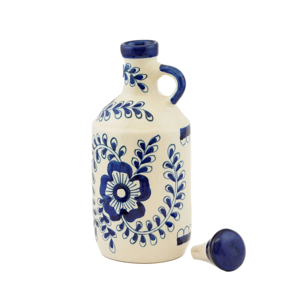 HOUSELA Ceramic Blue Floral Art 1000 ml Oil Dispenser for Kitchen, Oil Bottle, Oil Sprayer, Vinegar Bottle,/100% Food & Microwave Safe| Ideal Gifting and for kitchen