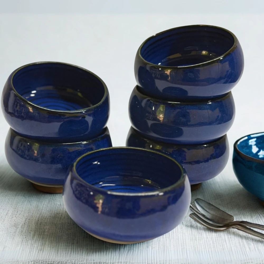 HOUSELA Ocean Blue Handcrafted Ceramic Serving Bowls, Set of 6