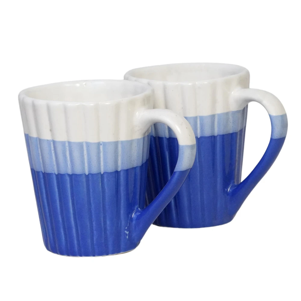 HOUSELA Tricolour Hand-Painted Serving Tea Cups Set Milk Mugs & Ceramic Coffee Mugs Set of 2 (300 ML, Microwave & Dishwasher Safe)
