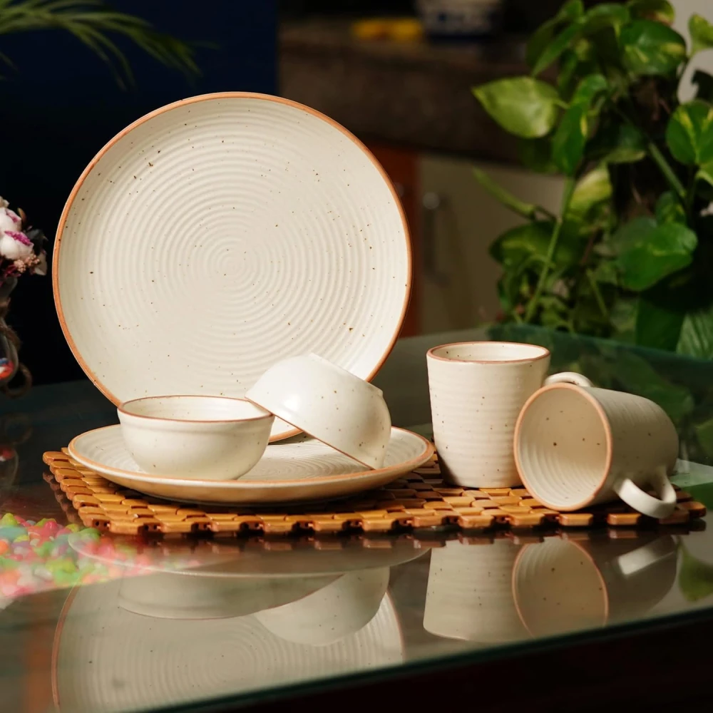 Stoneware Ceramic Dinner Set for Wedding Gift | Plates Cups and Bowls Set (2 Plates 2 Bowls 2 Cups) | Tableware Set for Dining Table – 6 Pieces