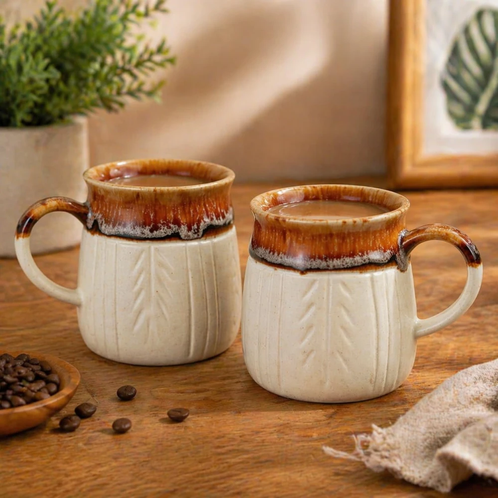 Handmade Ceramic Coffee Mug Set | Rustic Clay Finish Cups for Hot Beverages | Microwave Safe, Dishwasher Safe, Eco-Friendly Stoneware Mugs for Tea, Coffee, Milk & Hot Chocolate