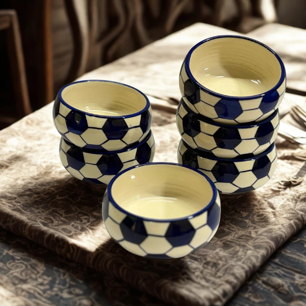 HOUSELA Kickoff Collection – Football Pattern Ceramic Serving Bowls, Set of 6