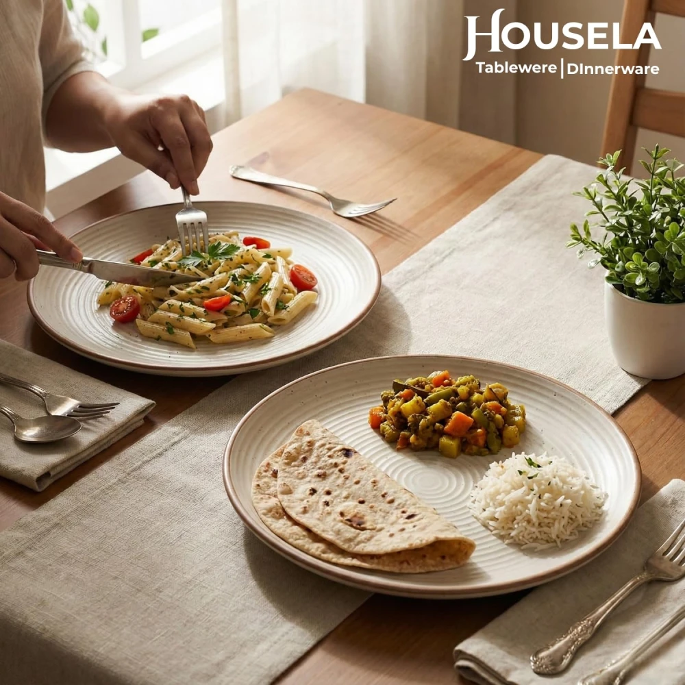 Premium Ceramic Dinner Set for 6 – 6 Dinner Plates & 6 Bowls | Microwave & Dishwasher Safe | Modern Rustic Beige Dinnerware Set | Durable Ceramic Kitchen Dining Set