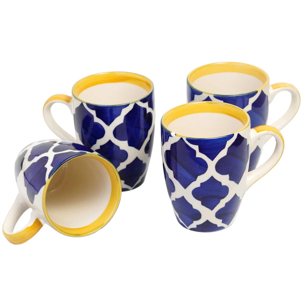 Rdurart Creation Chevron Waves Set of 4 Handcrafted Ceramic Coffee Mug, Set of 4 (300 ML, Microwave Safe & Dishwasher)