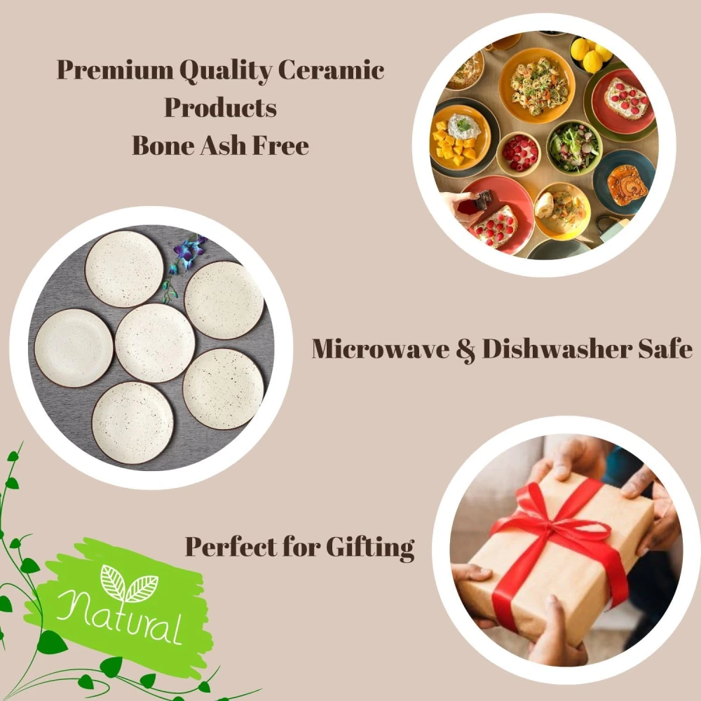 HOUSELA Cream Ribbed Stoneware Dinner Plates 10.6 Inch Set of 6 Pcs Ceramic Plates for Dinner | Microwave & Dishwasher Safe | Off White