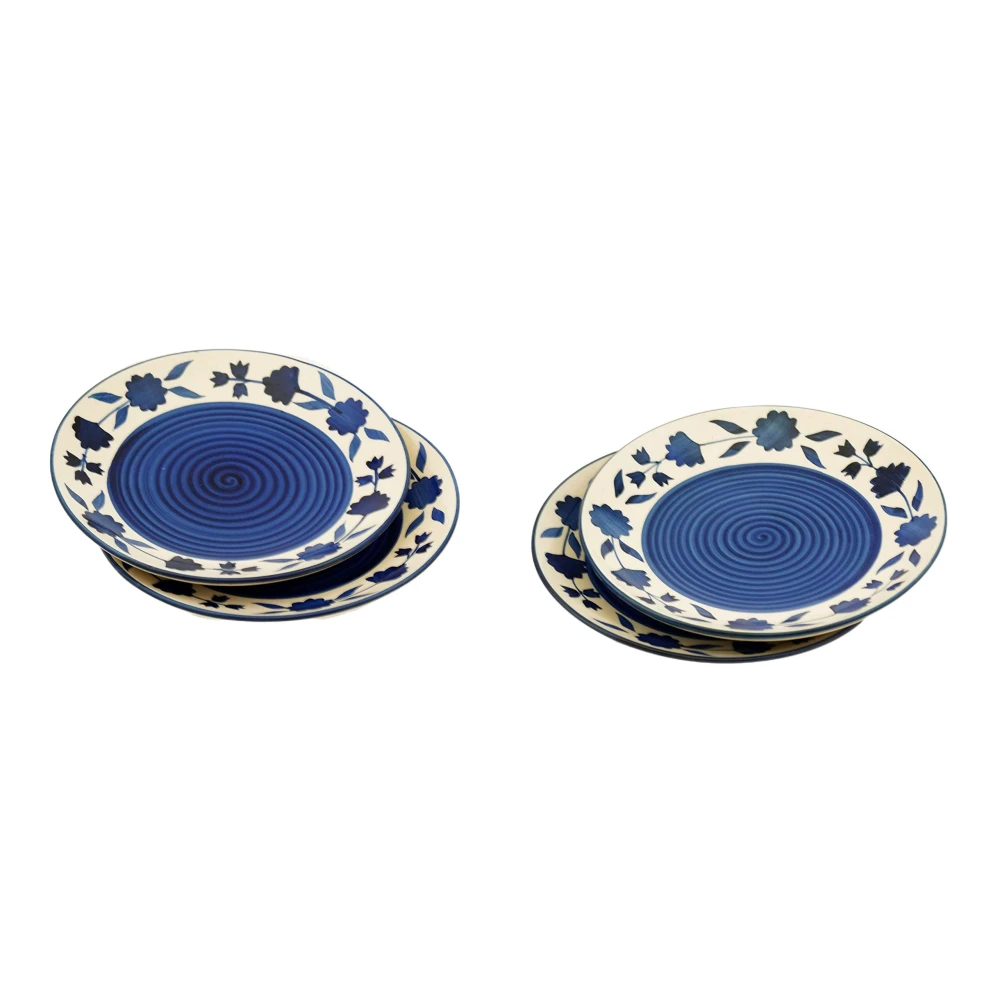 HOUSELA Floral 'Blue and White Plate Pair' Handpainted Plates in Ceramic 10 Inches, Set of 4, Dishwasher & Microwave Safe