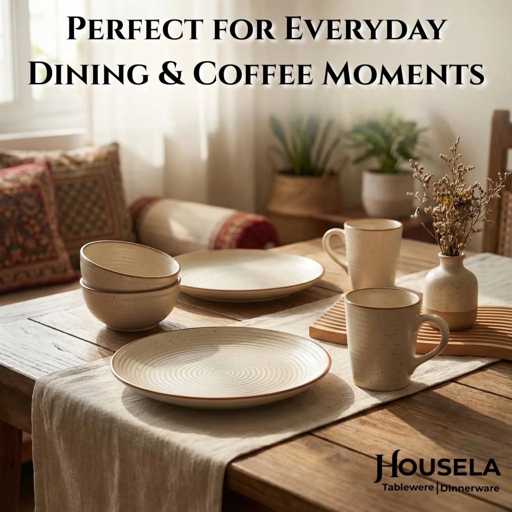 Stoneware Ceramic Dinner Set for Wedding Gift | Plates Cups and Bowls Set (2 Plates 2 Bowls 2 Cups) | Tableware Set for Dining Table – 6 Pieces