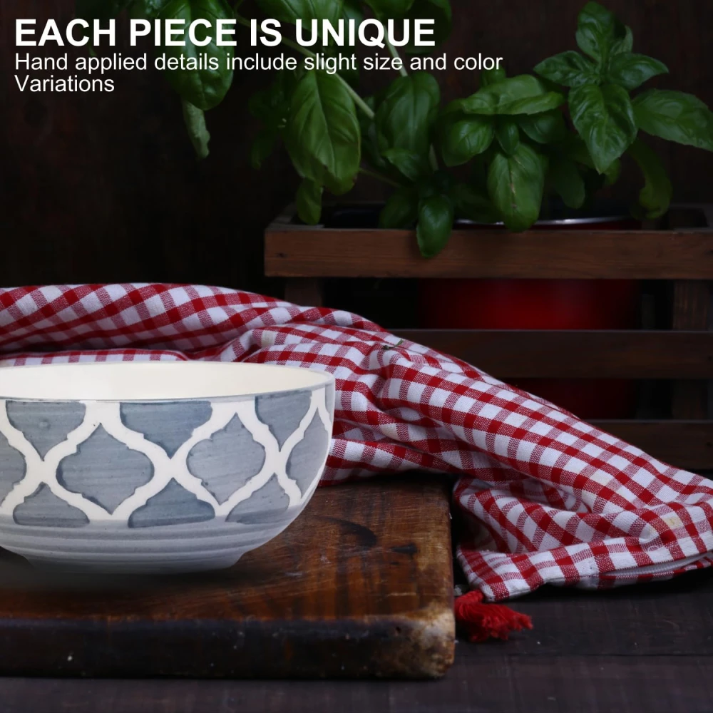 HOUSELA Creations Hand-Painted Umrao-Moroccan Design Bowls Set | Perfect for Serving Snacks, Rice, Dal, Fruits, Salad | BPA & Lead-Free Ceramic Dinner Bowls for Safe | - (Design 3, Set of 4)