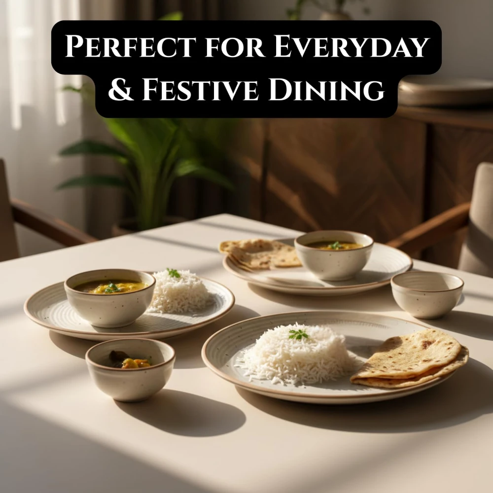 Stoneware Ceramic Dinner Set 8 Pieces – 4 Dinner Plates & 4 Bowls | Rustic Speckled Spiral Design | Microwave & Dishwasher Safe | Modern Dining Tableware Set for Home & Kitchen Use