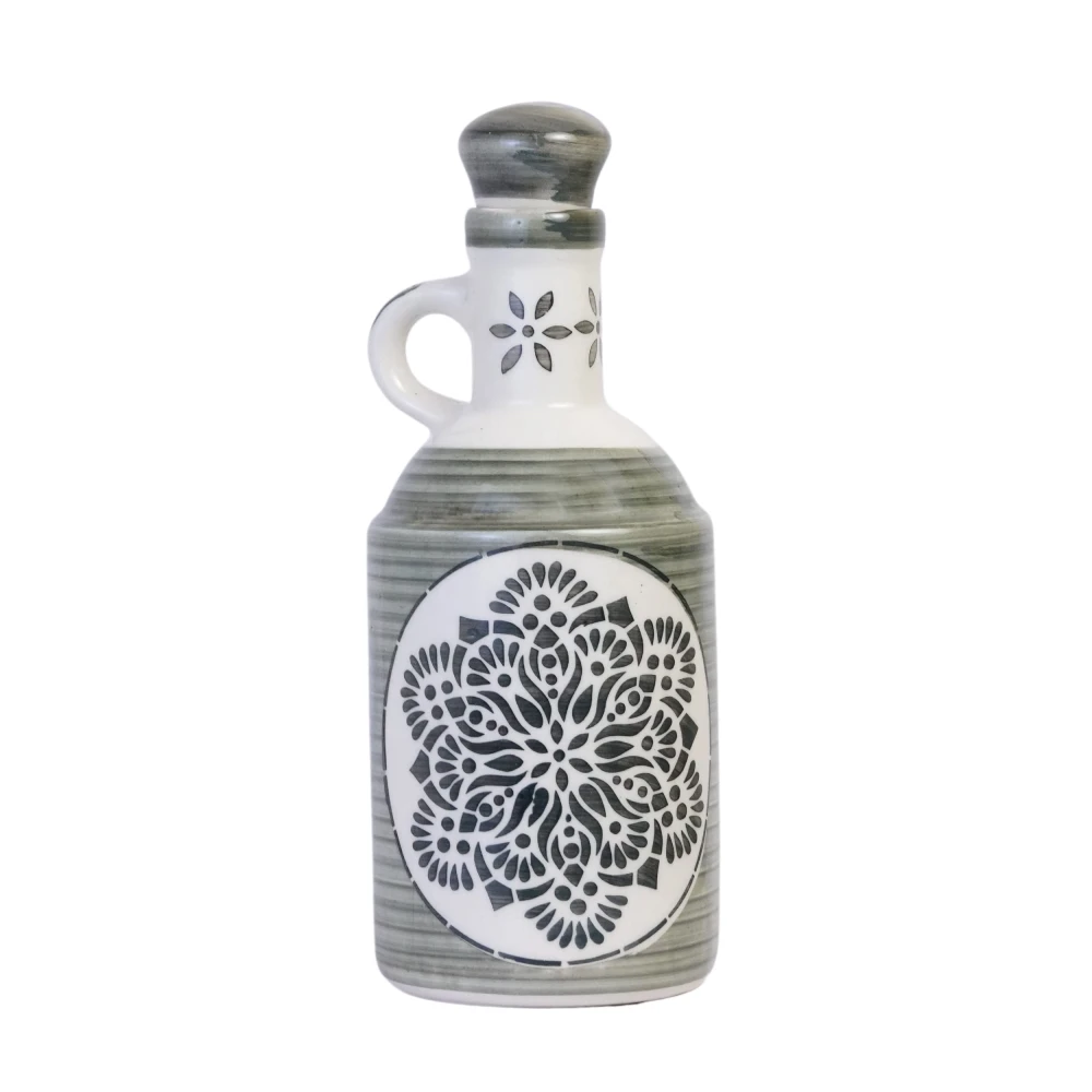 HOUSELA Grey Flowy Flora Ceramic Art 1000 Ml Oil Dispenser for Kitchen, Oil Bottle,100% Food & Microwave Safe| Ideal Gifting and for Kitchen, 1 Piece