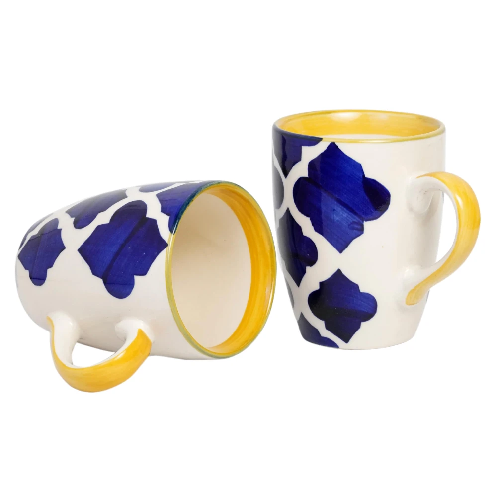 Rudrart Creation Hand-Painted Ceramic Handcrafted Umrao/Moroccan Handpainted Ceramic Coffee Mug (350 ml, Pack of 2)