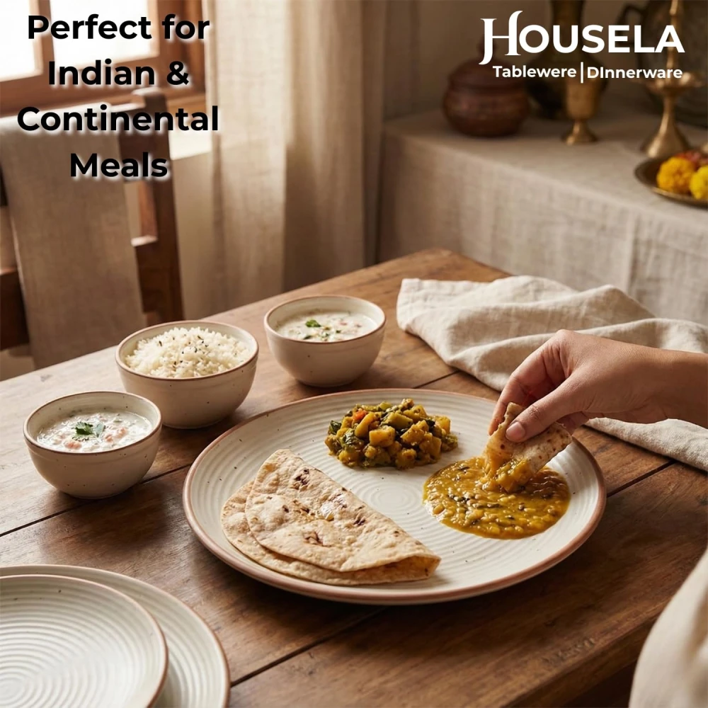 Premium Ceramic Dinner Set for 6 – 6 Dinner Plates & 6 Bowls | Microwave & Dishwasher Safe | Modern Rustic Beige Dinnerware Set | Durable Ceramic Kitchen Dining Set