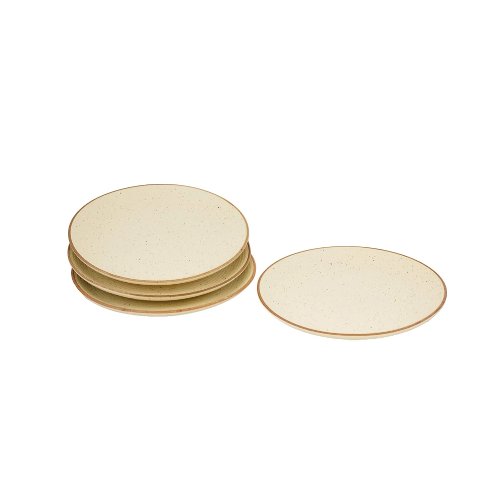 HOUSELA Cream Ribbed Stoneware Dinner Plates | Premium 10.3-Inch Off-White Ceramic Dinner Plates Set of 6 | Heavy & Durable Stoneware Plates | Designer Ribbed Texture Plates | Microwave