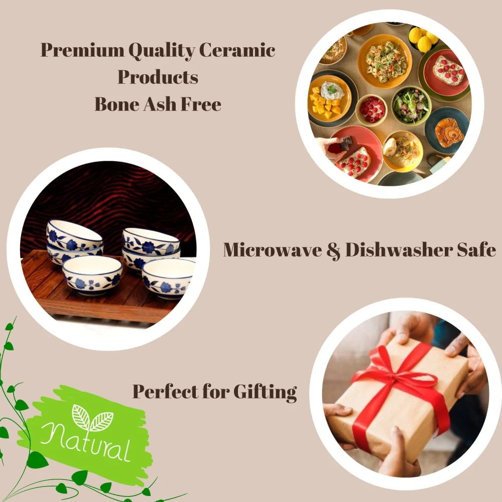 HOUSELA Creations Hand-Painted Umrao-Moroccan Design Bowls Set | Perfect for Serving Snacks, Rice, Dal, Fruits, Salad | BPA & Lead-Free Ceramic Dinner Bowls sets