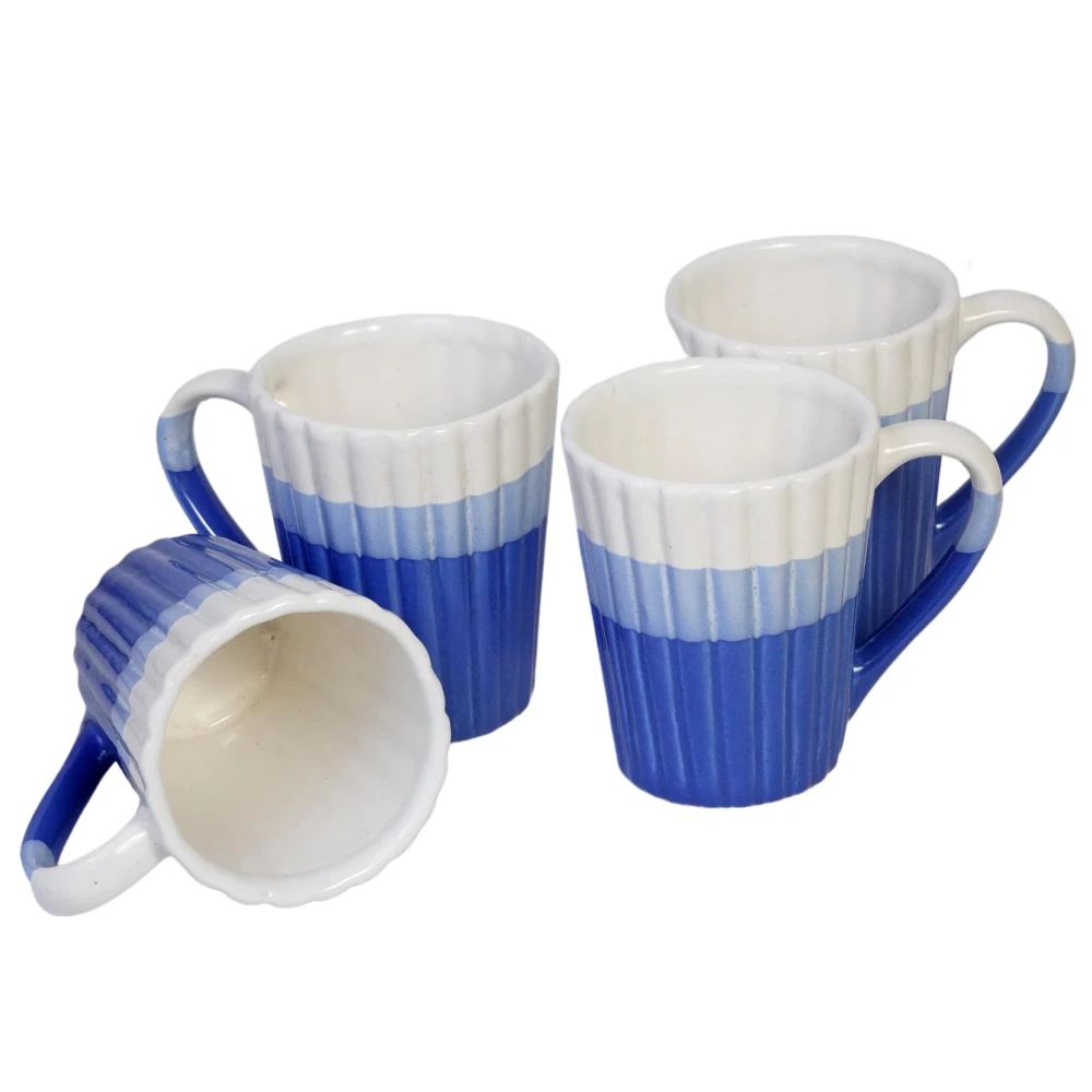 HOUSELA Tricolour Hand-Painted Serving Tea Cups Set Milk Mugs & Ceramic Coffee Mugs Set of 4 (300 ML, Microwave & Dishwasher Safe)