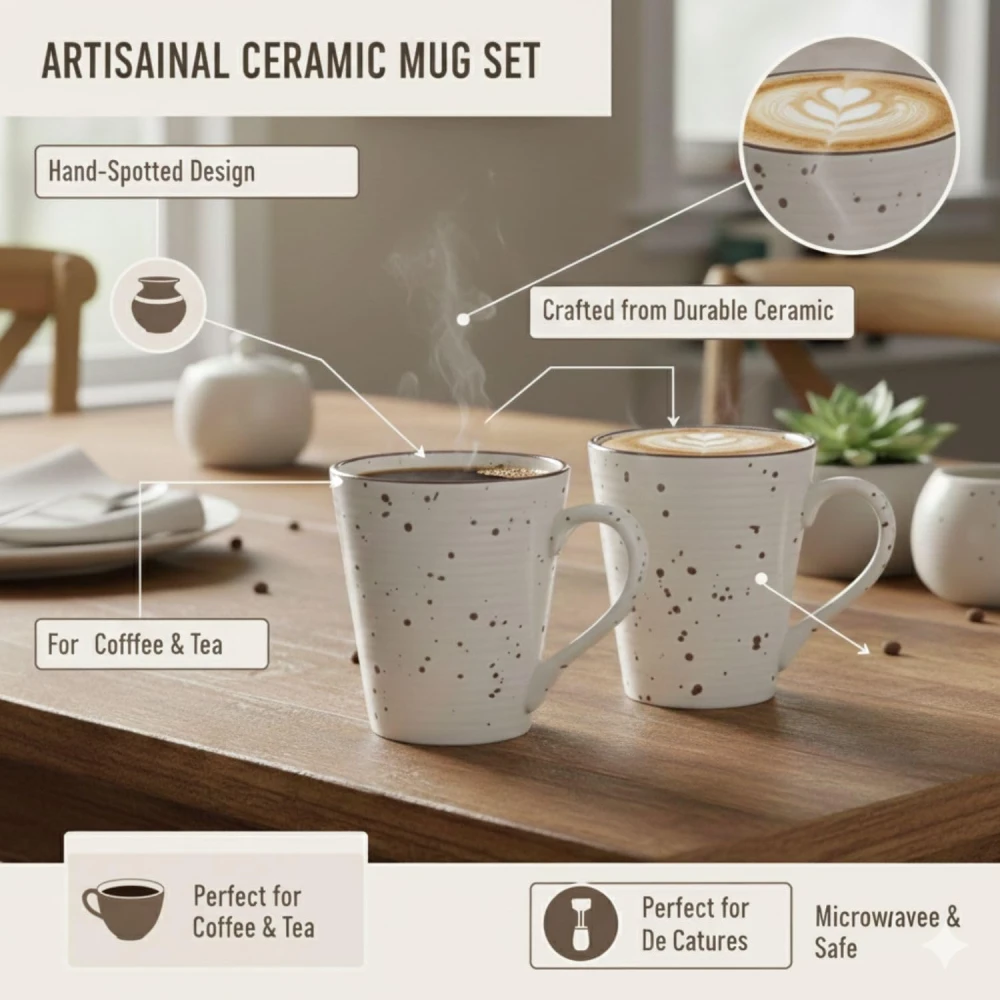 HOUSELA Matte Finish Ceramic Mug ? Elegant, Sturdy & Gift-Ready Set of 2