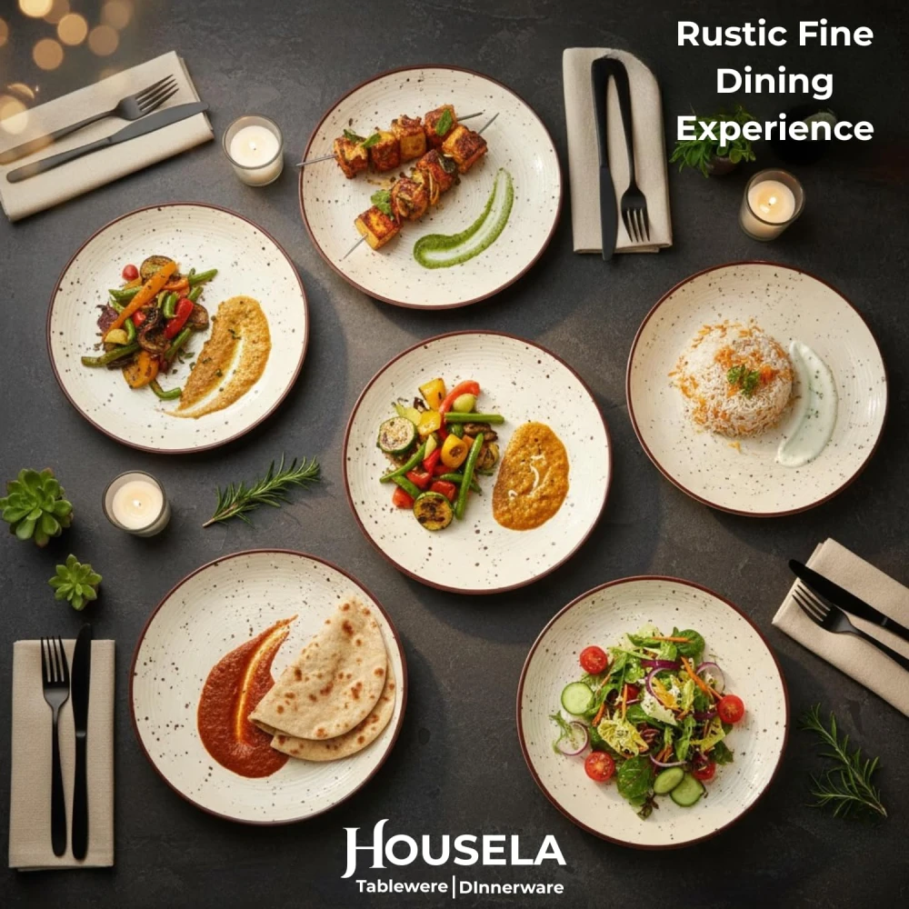HOUSELA Cream Ribbed Stoneware Dinner Plates 10.3 Inch Set of 6 Pcs Ceramic Plates for Dinner | Microwave & Dishwasher Safe | Off White