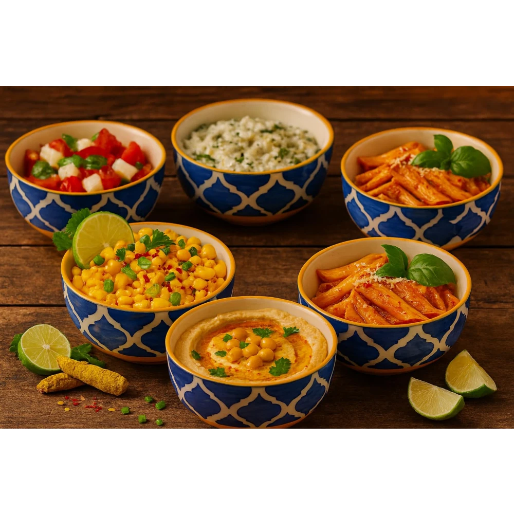 HOUSELA Hand-Painted Umrao Quarter/Moroccan Design Handpainted Bowls Set Ceramic Vegetable Bowl/Dessert Bowl/Soup Bowl (Multicolor, Pack of 6)