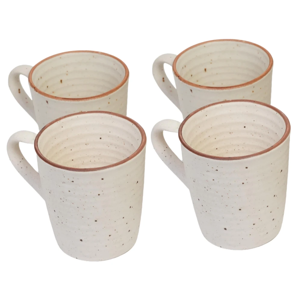 HOUSELA Matty White Hand-Painted Serving Tea Cups Set Milk Mugs & Ceramic Coffee Mugs Set of 4 (270 ML, Microwave & Dishwasher Safe)