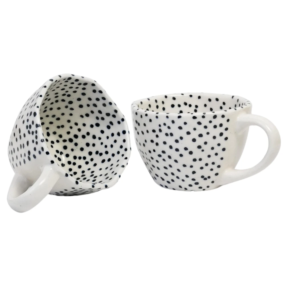 HOUSELA Small Dotted Hand-Painted Serving Tea Cups Set Milk Mugs & Ceramic Coffee Mugs Set of 4 (300 ML, Microwave & Dishwasher Safe)