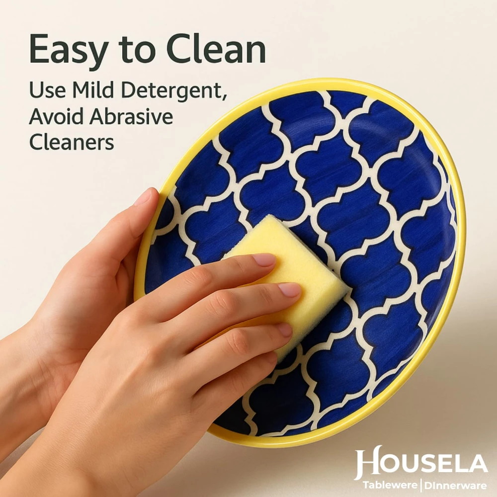 Morrocan/Umrao Ceramic Plates for Dinner with Katoris (12 Pieces, 6 Bowl & 6 Plates, Dishwasher & Microwave Safe) -Dinner Sets -(Blue & Yellow)