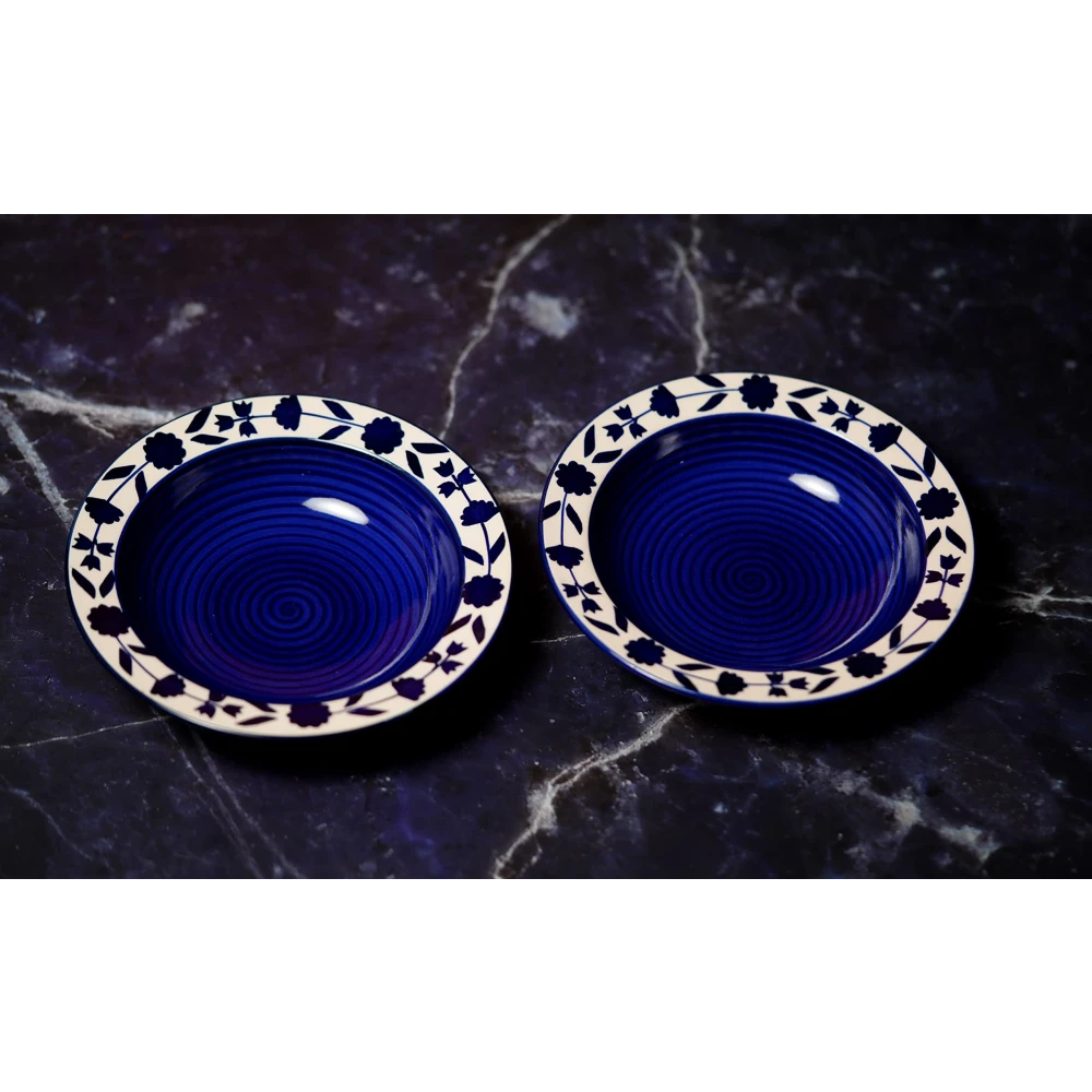 Rudrart Creations Premium Ceramic Floral Hand-Painted Deep Pasta Plate| Soup Plate | Snack Plate |Nodules Plate Size 7 inch |Microwave Safe & Oven Safe |Set of 2 Plates (2)