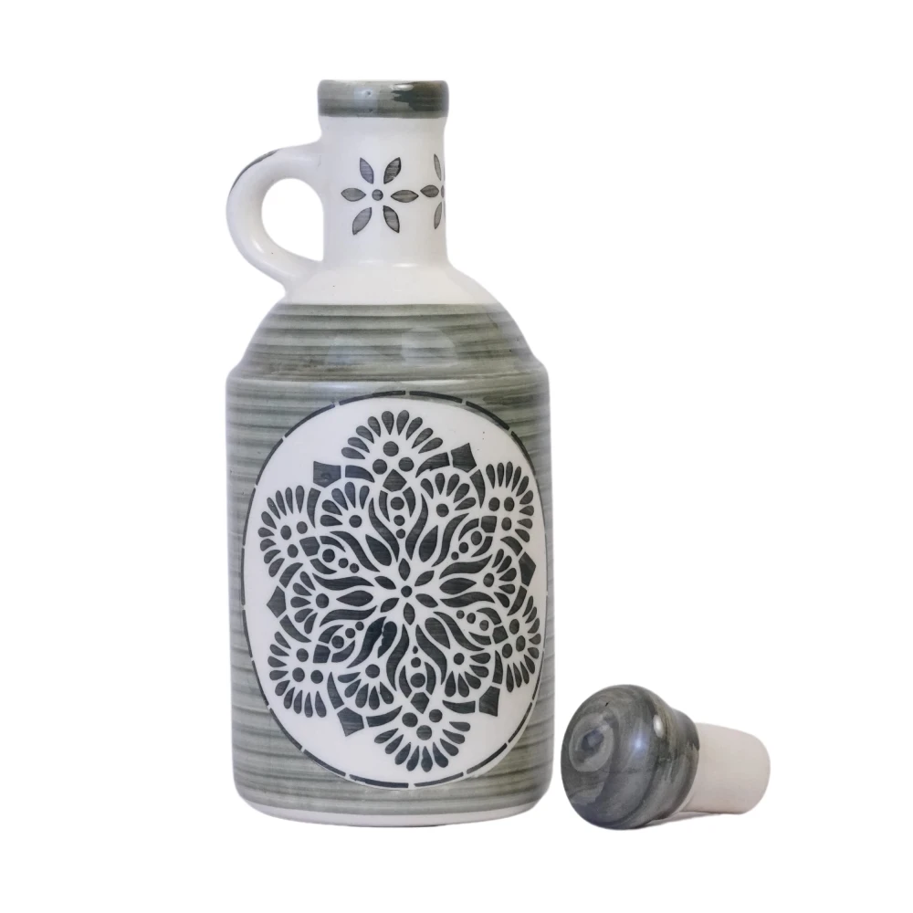 HOUSELA Grey Flowy Flora Ceramic Art 1000 Ml Oil Dispenser for Kitchen, Oil Bottle,100% Food & Microwave Safe| Ideal Gifting and for Kitchen, 1 Piece
