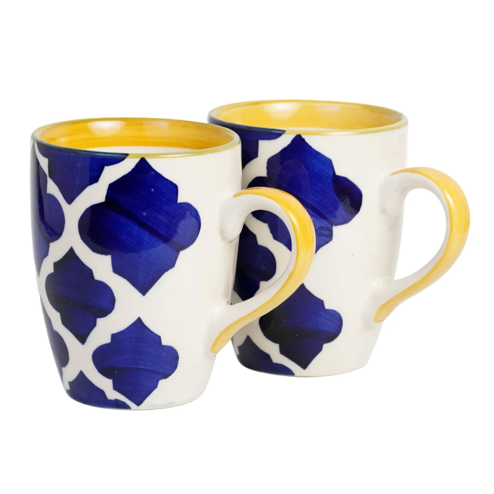 Rudrart Creation Hand-Painted Ceramic Handcrafted Umrao/Moroccan Handpainted Ceramic Coffee Mug (350 ml, Pack of 2)