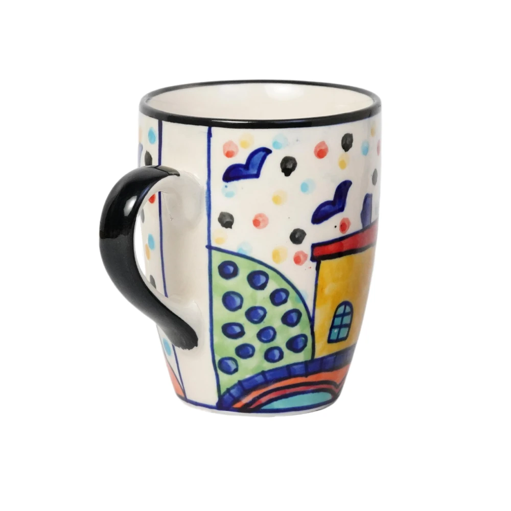 HOUSELA Hut Hand-Painted Serving Tea Cups Set Milk Mugs & Ceramic Coffee Mugs Set of 2 (270 ML, Microwave & Dishwasher Safe)