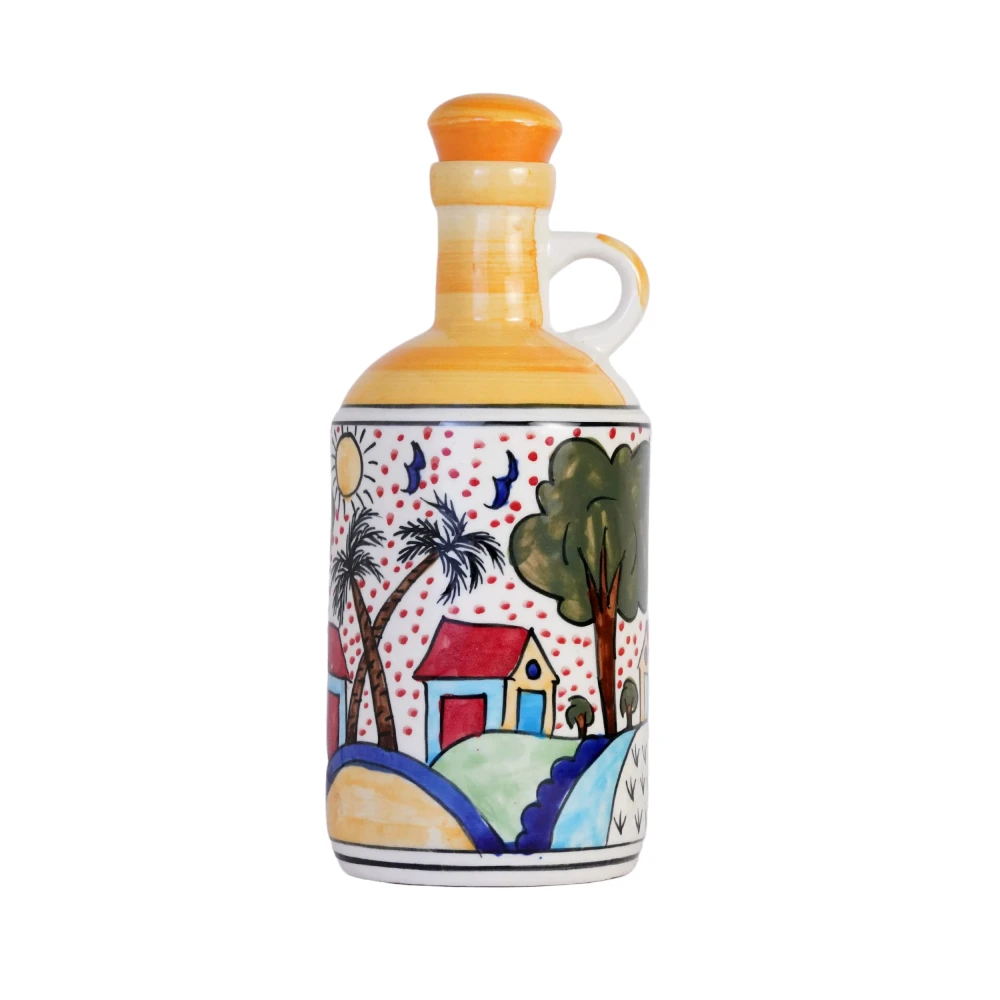 HOUSELA Ceramic Hut-Painted 1000 Ml Oil Dispenser for Kitchen, Oil Bottle,Oil Sprayer, Vinegar Bottle for Kitchen Storage/100% Food & Microwave Safe