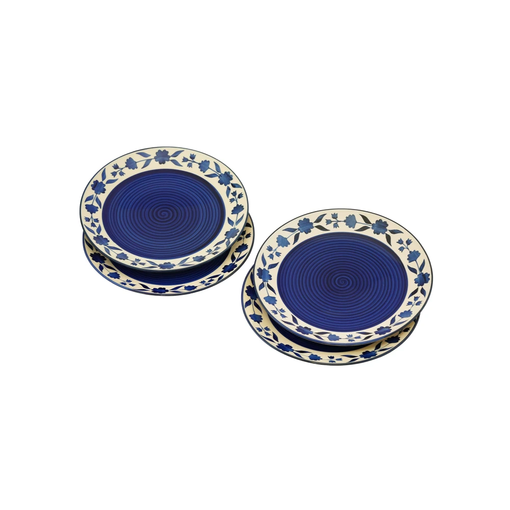 HOUSELA Floral 'Blue and White Plate Pair' Handpainted Plates in Ceramic 10 Inches, Set of 6, Dishwasher & Microwave Safe