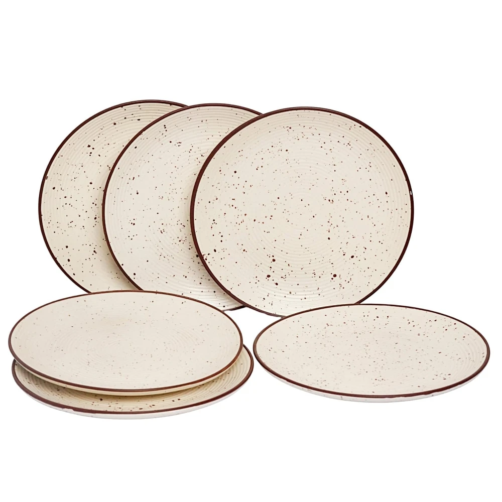 HOUSELA Cream Ribbed Stoneware Dinner Plates 10.6 Inch Set of 6 Pcs Ceramic Plates for Dinner | Microwave & Dishwasher Safe | Off White