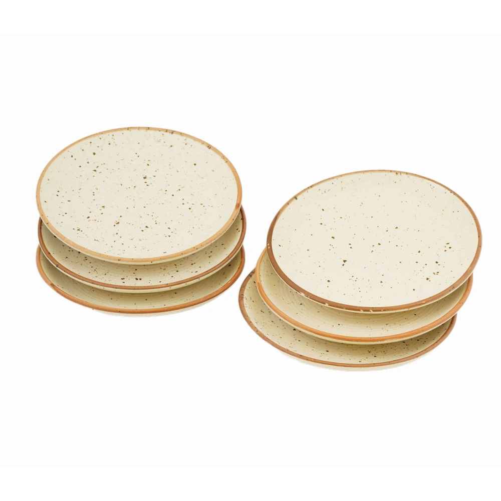 HOUSELA Cream Ribbed Stoneware Dinner Plates | Premium 10.3-Inch Off-White Ceramic Dinner Plates Set of 6 | Heavy & Durable Stoneware Plates | Designer Ribbed Texture Plates | Microwave