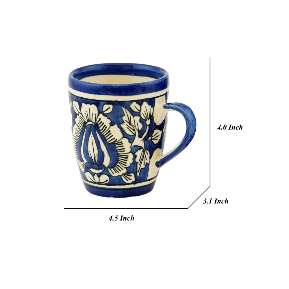 HOUSELA Mugalart Hand-Painted Serving Tea Cups Set Milk Mugs & Ceramic Coffee Mugs Set of 4 (270 ML, Microwave & Dishwasher Safe)