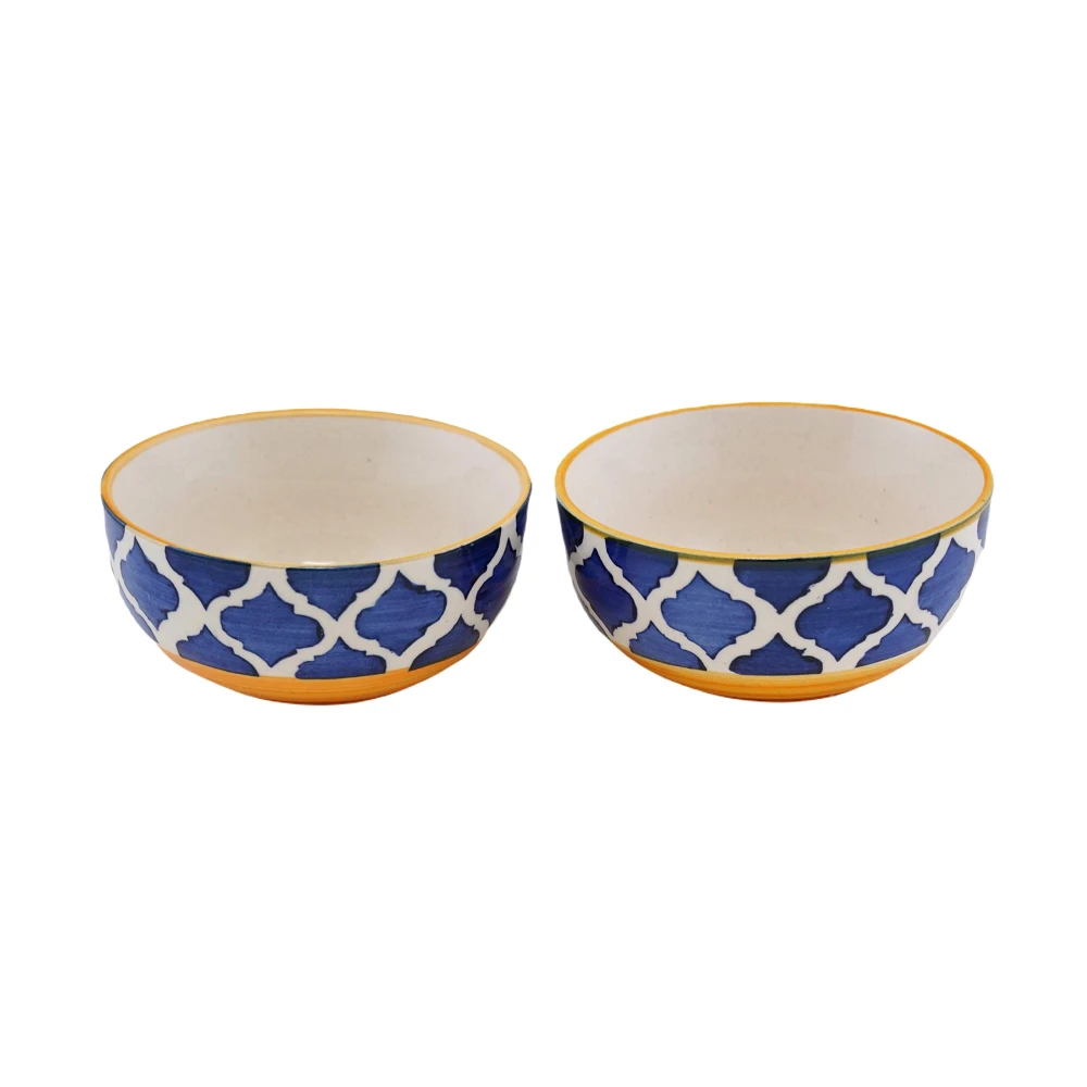 RudrartCreations Hand-Painted Umrao Quarter/Moroccan Design Handpainted Bowls Set Ceramic Vegetable Bowl/Dessert Bowl/Soup Bowl (Multicolor, Pack of 4)