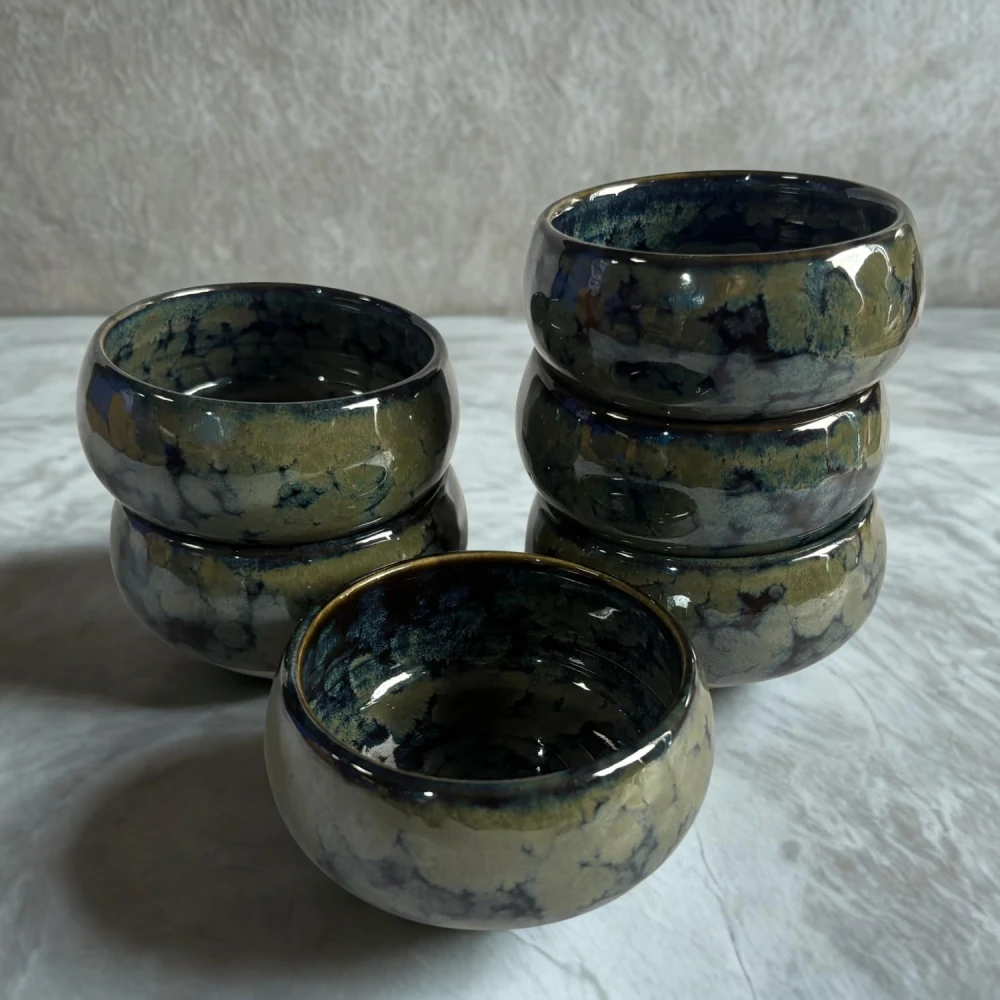 HOUSELA Studio Pottery Blue Glazed Ceramic Bowls – 6 Pc Set for Snacks, Sides & Desserts