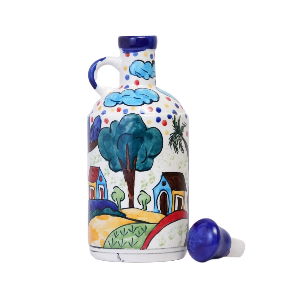 HOUSELA Hut Painted Ceramic Blue 1 LTR Oil Dispenser,Oil Bottle, Oil Sprayer, Vinegar Bottle for Kitchen Storage | Ideal Gifting and for Kitchen, 1 Piece Blue