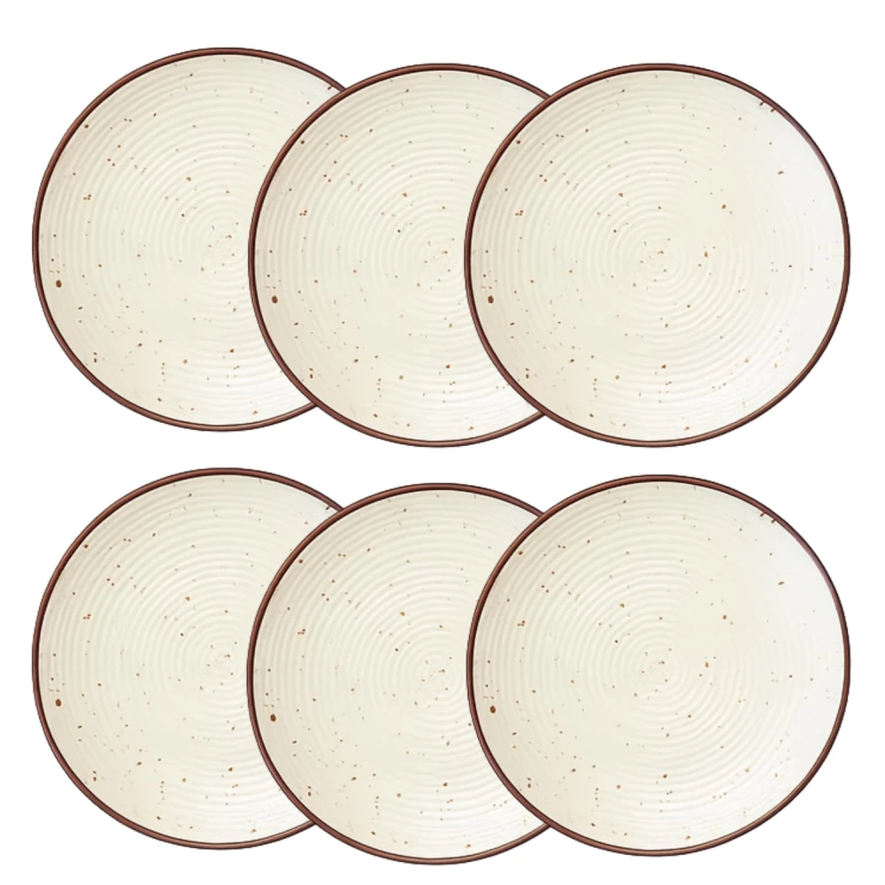 HOUSELA Cream Ribbed Stoneware Dinner Plates 10.3 Inch Set of 6 Pcs Ceramic Plates for Dinner | Microwave & Dishwasher Safe | Off White