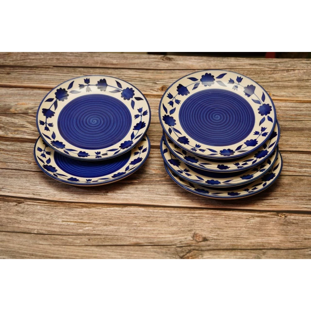 HOUSELA Ceramic Glossy Side Plates & Quarter Plates 7 Inches (4-Pieces, Dishwasher & Microwave Safe) (Blue)