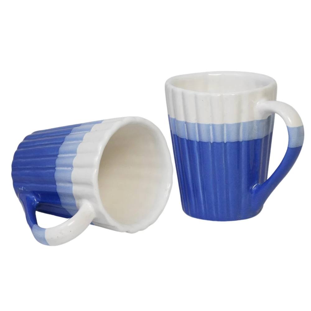 HOUSELA Tricolour Hand-Painted Serving Tea Cups Set Milk Mugs & Ceramic Coffee Mugs Set of 4 (300 ML, Microwave & Dishwasher Safe)