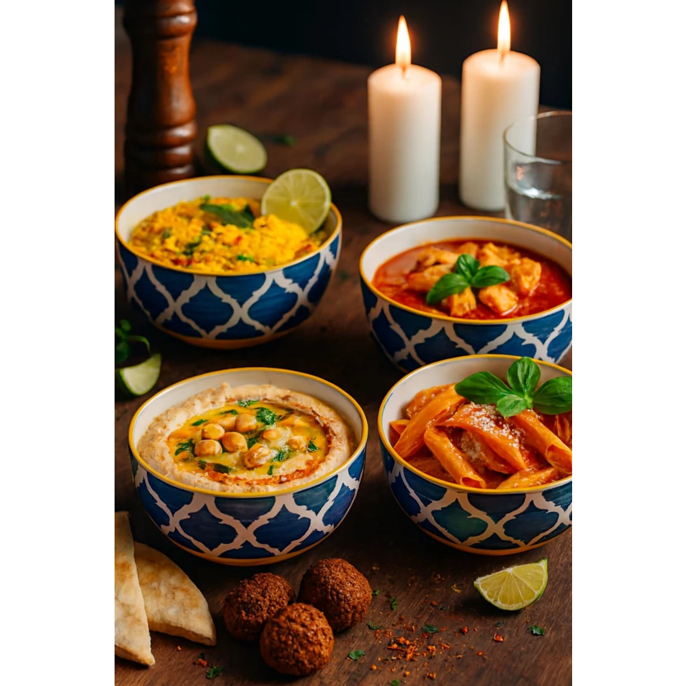 HOUSELA Hand-Painted Umrao Quarter/Moroccan Design Handpainted Bowls Set Ceramic Vegetable Bowl/Dessert Bowl/Soup Bowl (Multicolor, Pack of 6)