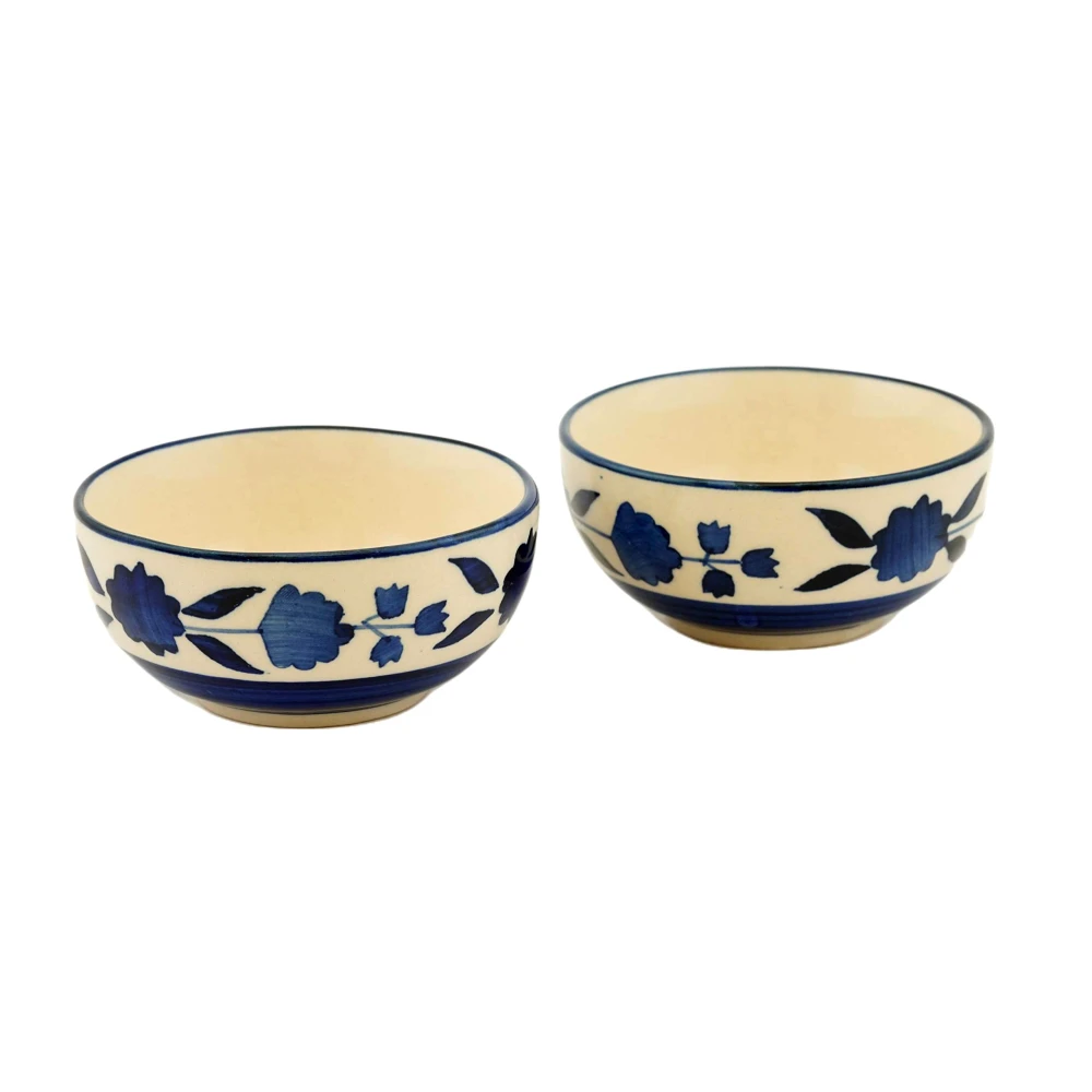 Rudrart Creations Hand-Painted Multicolored Ceramic Floral Bowls Set Ceramic Vegetable Bowl/Dessert Bowl/Soup Bowl (Multicolor, Pack of 2)