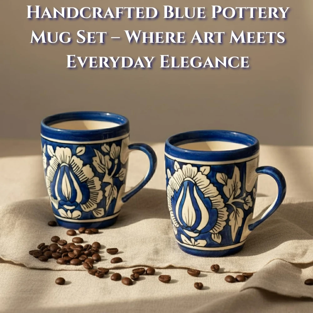 HOUSELA Mugalart Hand-Painted Serving Tea Cups Set Milk Mugs & Ceramic Coffee Mugs Set of 4 (270 ML, Microwave & Dishwasher Safe)
