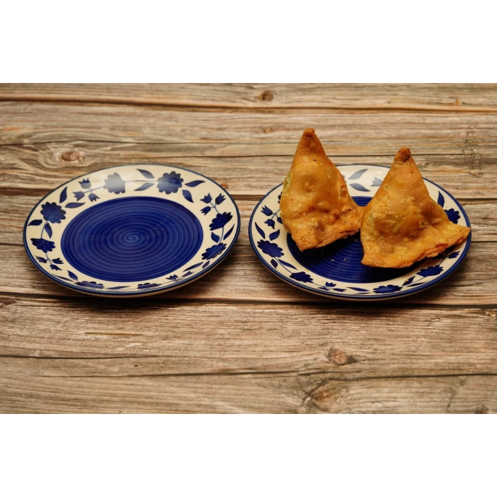 HOUSELA HOUSELACeramic Glossy Side Plates & Ceramic Plates for Quarter Plates 7 Inches (2-Pieces, Dishwasher & Microwave Safe) (Blue)