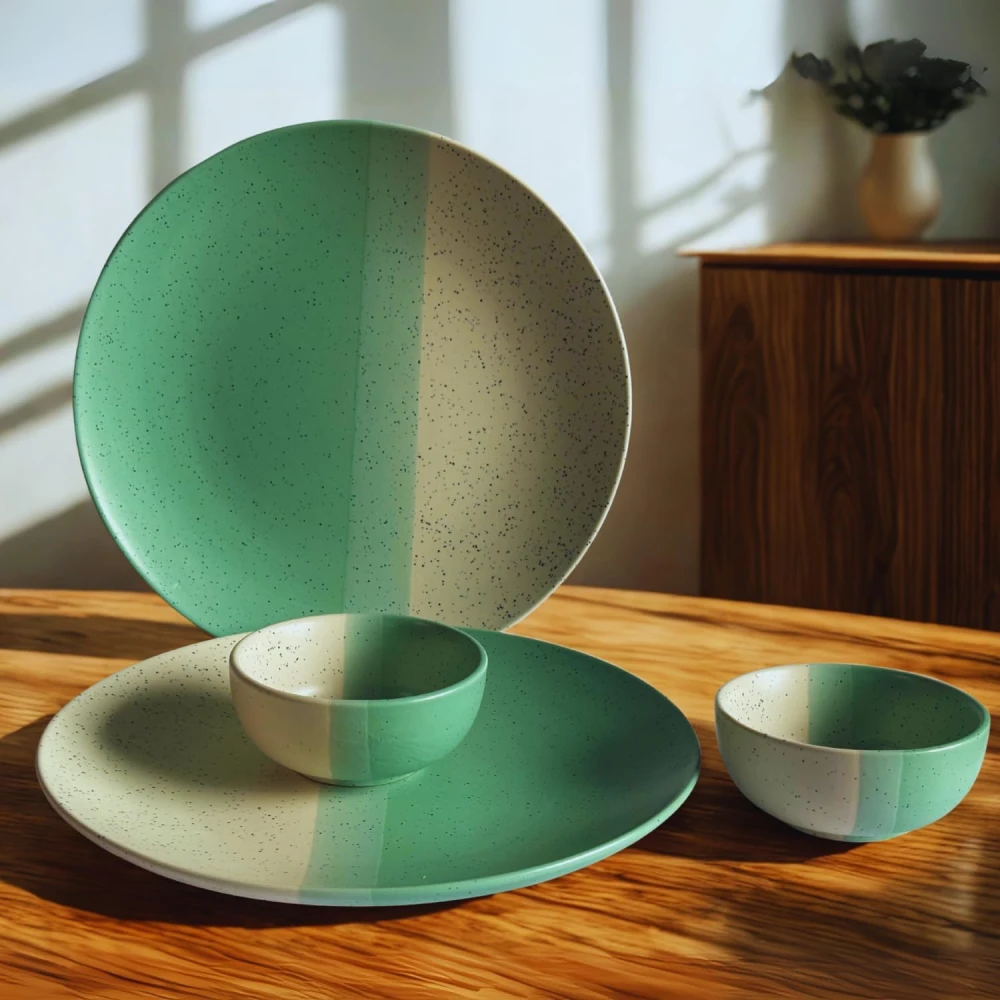 Housela Stoneware Ceramic Solid Dinner Set of 4 Pieces for Dinner with Katoris (4 Pieces, 2 Bowl & 2 Plates, Dishwasher & Microwave Safe)-Dinner Sets Ceramic Bowls Set Dinnerware Sets-Off White for kitchen