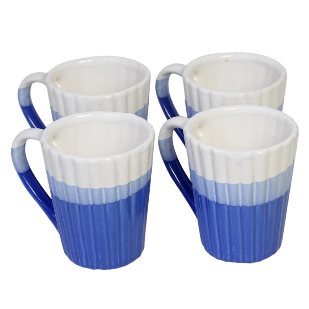 HOUSELA Tricolour Hand-Painted Serving Tea Cups Set Milk Mugs & Ceramic Coffee Mugs Set of 4 (300 ML, Microwave & Dishwasher Safe)