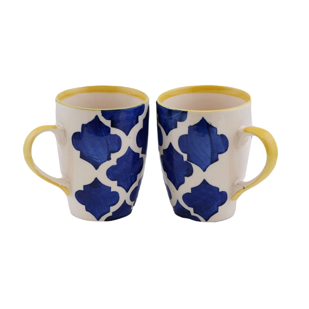 HOUSELA Umrao Hand-Painted Serving Tea Cups Set Milk Mugs & Ceramic Coffee Mugs Set of 4 (270 ML, Microwave & Dishwasher Safe)