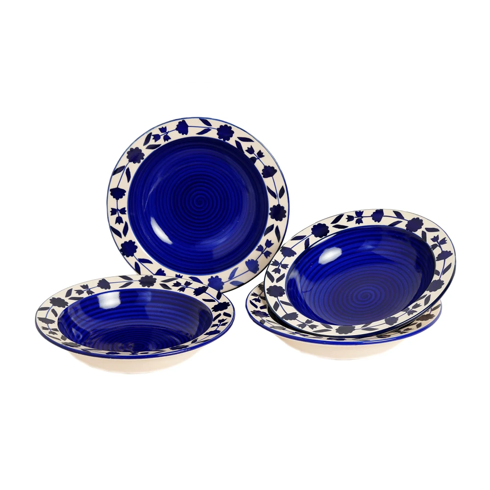 Rudrart Creations Premium Ceramic Floral Hand-Painted Deep Pasta Plate| Soup Plate | Snack Plate |Nodules Plate Size 7 inch |Microwave Safe & Oven Safe |Set of 6 Plates (6)