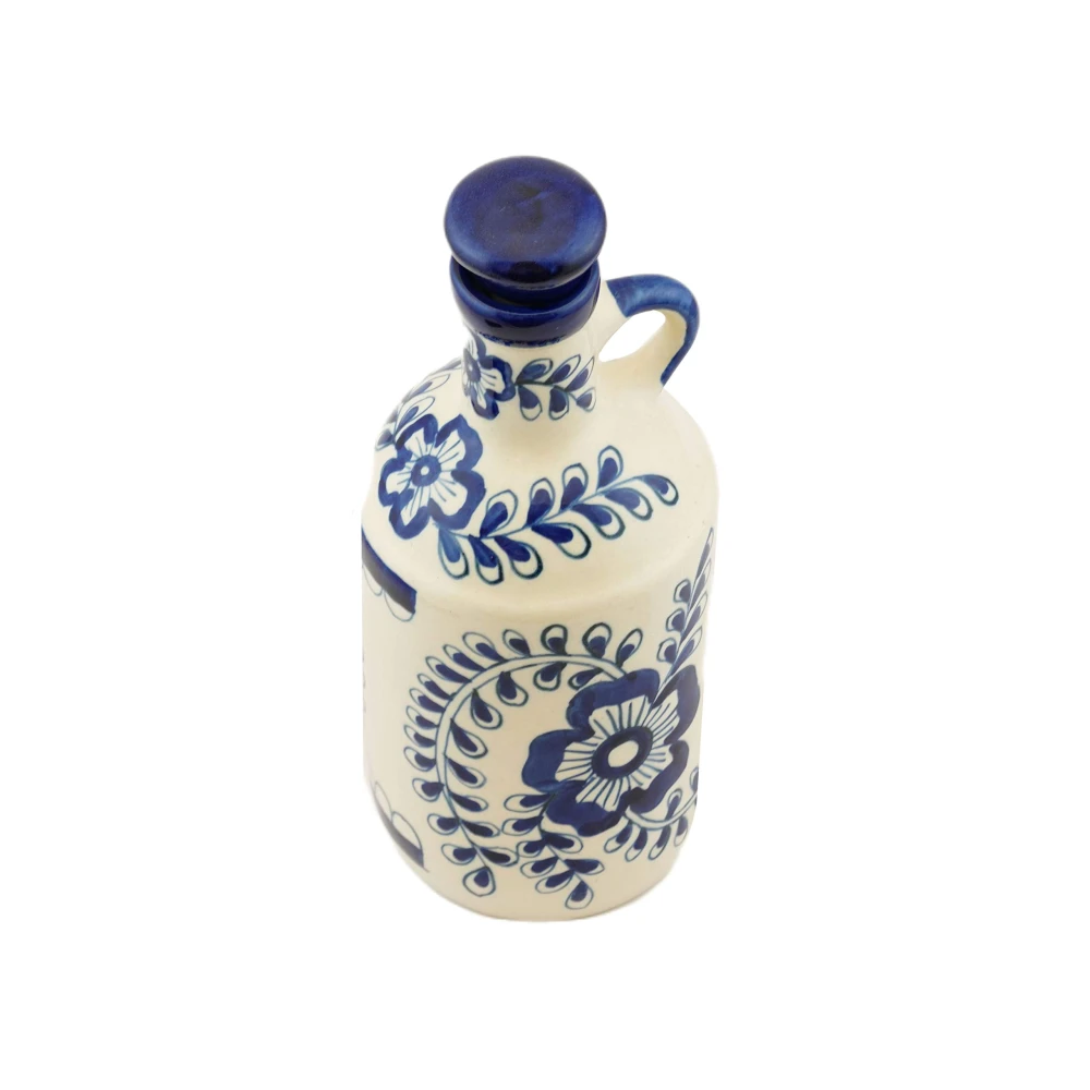 HOUSELA Ceramic Blue Floral Art 1000 ml Oil Dispenser for Kitchen, Oil Bottle, Oil Sprayer, Vinegar Bottle,/100% Food & Microwave Safe| Ideal Gifting and for kitchen